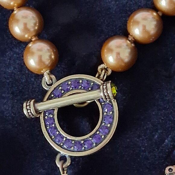 HEIDI DAUS GOLD PEARL ART DECO PENDANT NECKLACE & EARRINGS WITH CRYSTALS NIB - Picture 4 of 8